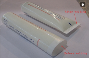 welding samples from ultrasonic tubes sealer soldagem com amostras.jpg